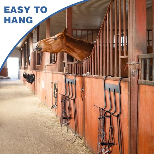 Dunzy 2 Pcs Black Tack Rack with Swivel Hooks, Hanging Bridle Hooks Portable Tack Hangers for Horses, for Stall Room Trailer Accessories (4 Hooks Style) - style: 4 Hooks Style