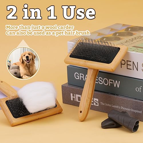 2 Pcs Large 6.1" x 4.8"Wooden Hand Wool Carders for Needle Felting - color: Wooden Wool Carders