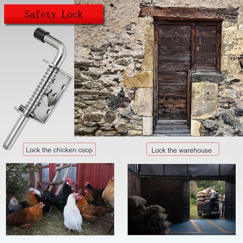 2PCS Spring Loaded Latch pin,Spring gate Latch with Screws [ 2mm (0.08in) Thick, pin Diameter 10mm(0.4in), Length 12.7mm(5in) ],Barrel Bolt latches,Door pin Lock ,Trailer ramp latches - size: 2*Alloy-M10*5in-silver