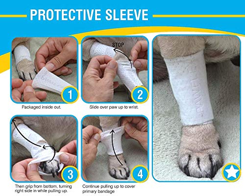 PawFlex Protective Sleeve Tubular Cover - Bandages - for Dogs Cats and Other Pets First Aid Wound Care Comfortable Non-Adhesive Breathable & Water Resistant 18 Strips (yields 36-54 Covers)-(Large) - size: Large 18pk