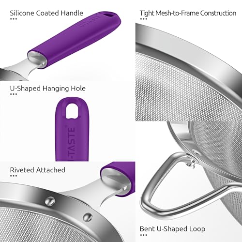 U-Taste Fine Mesh Strainer, 18/8 Stainless Steel Sieve 30 Mesh, M/Purple - color: (5) Purple, size: M-4.73in