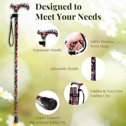 Merry Sticks Foldable Walking Cane for Women Men, Adjustable, Tahiti Blue - color: Tahiti Blue, size: Classic Grip