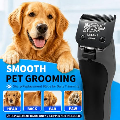 Size 15 Detachable Pet Grooming Clipper Blade with Steel Cutter, 3/64 Inch (1.2 mm) Cut Length, Black, Compatible with Andis, Oster A5, Wahl KM10, 3 Pack - color: Black, size: 15# 1.2mm - 3 Pack