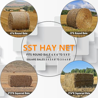 5x5 ft Round Bale Hay Net for Horses & Livestock - Slow Feeder Hay Nets with 2 inches Hole - color: Black-Red