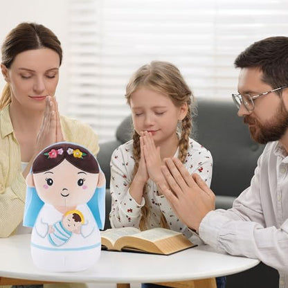 Virgin Mary Plush Doll, 8-Inch Mother Mary Stuffed Plushie Pillow Holding Baby Jesus, Catholic Toys for Kids, Baby Nativity Scene Set, Catholic Gifts for Boys Girls Nursery Decor - style: Virgin Mary
