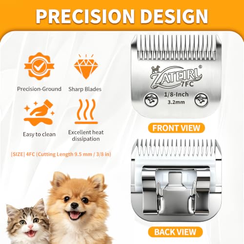 Size 7FC Detachable Pet Grooming Clipper Blade with Ceramic Cutter, 3.2mm 1/8 Inch Cut Length, Silver, Compatible with Andis, Oster A5, Wahl KM10, 3 Pack - color: Silver, size: 7FC 3.2mm - 3 Pack