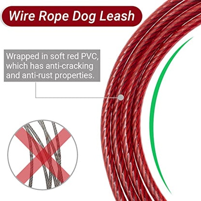 PAWNISAW Chew Proof Dog Leash, 5 FT Dog Tie Out Cable Lead with Handle - color: Red