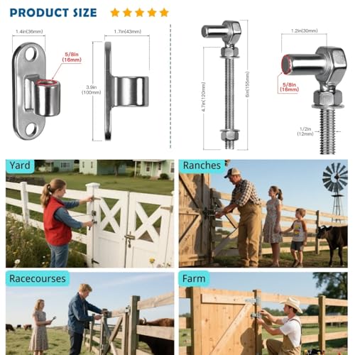 Farm Heavy Duty Gate Hinges, 2 Packs 6" SUS304 J Bolt Wall Mount Gate Hinges for Wooden or Concrete Fence with 5/8'' Pin, Farm Gate Capacity Up to 600lbs - color: 6" 2pcs + 2pcs eye hinges