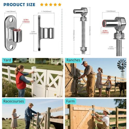 Farm Heavy Duty Gate Hinges, 2 Packs 6" SUS304 J Bolt Wall Mount Gate Hinges for Wooden or Concrete Fence with 5/8'' Pin, Farm Gate Capacity Up to 600lbs - color: 6" 2pcs + 2pcs eye hinges