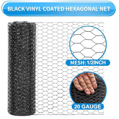 1/2 Inch Black Wire Mesh Roll -60'' x 100' Chicken Wire Fence, 20 Gauge Hardware Cloth Poultry Netting for Garden/Animal Barrier/Rabbit/Floral/Chicken Coop/DIY Projects - size: 20 Gauge-1/2 Inch-60'' x 100'