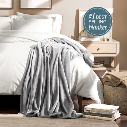 Bare Home Fleece Blanket Luxury Microplush (Full/Queen, Light Grey) - color: 03 - Light Grey, size: Full/Queen