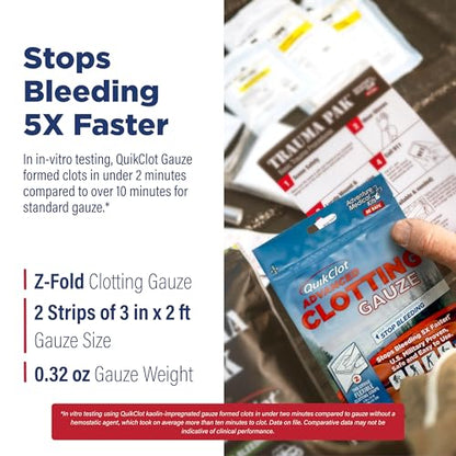 QuikClot Kaolin Clotting Gauze 2', 2 Pack - size: 3 in x 2 ft (2 strips)