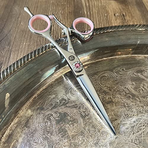 Saki Shears Sakura 5.5" Swivel Hair Cutting Scissors Set - Pink Cutting and Thinning Shears with Rotating Thumb - 440C Japanese Steel - color: Steel, size: Set of Swivel Shears