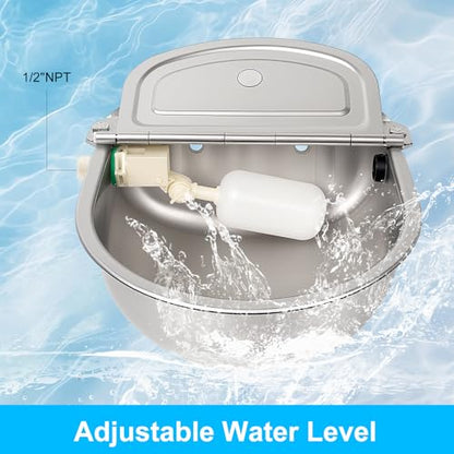 Automatic Pet Water Bowl with Float Valve, 304 Stainless Steel, Includes Bowl, Valve, 40" Hose, Adapters, Bolts, Wrench, Fits 1/2" & 3/4" Faucets, for Dogs/Livestock, Drain Hole