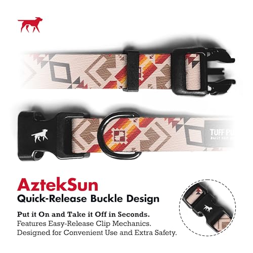 Tuff Pupper Premium Adjustable Dog Collar for Medium Boy & Girl Dogs, Stylish Pattern Collars Designed in USA, Quick Release Buckle, AztekSun Print, Medium (1 Inch Wide x 13-18 Inch Neck) - color: AztekSun, size: Medium