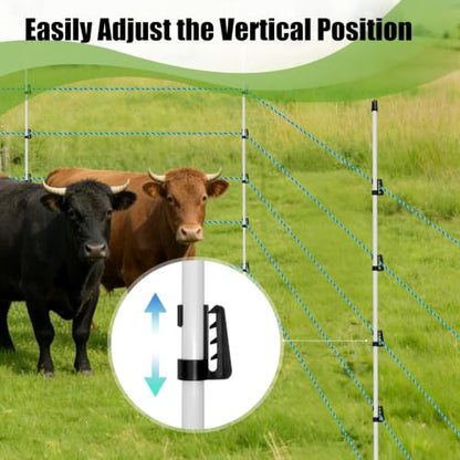 78 Inch / 6.5 Ft Fiberglass Electric Fence Posts, 32 Pack with Double Spikes & 160 Clips - Heavy Duty Farm Garden Livestock Fencing | Holds Wire/Tape/Rope - color: White, size: 78" 32 Posts-160 Clips