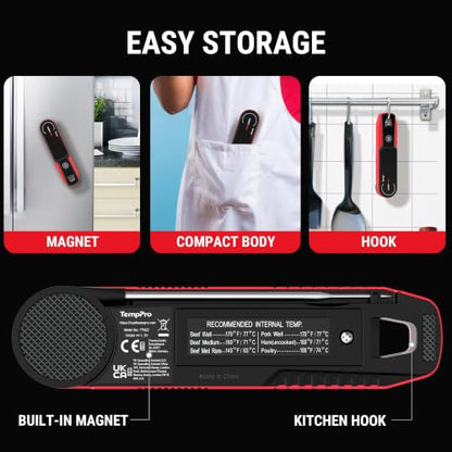 TempPro TempSwift 1 Sec Instant Read Meat Thermometer Digital - color: Red