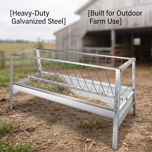 Livestock Feed Trough, 80 Gallon Animal Feed Container for Goats with Spill-Proof Edge, 8 Inch Deep Farm Hay Trough, Hay Grain Livestock Feeder, Feed Equipment for Sheep Livestock Home Breeding Ranch