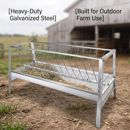 Livestock Feed Trough, 80 Gallon Animal Feed Container for Goats with Spill-Proof Edge, 8 Inch Deep Farm Hay Trough, Hay Grain Livestock Feeder, Feed Equipment for Sheep Livestock Home Breeding Ranch