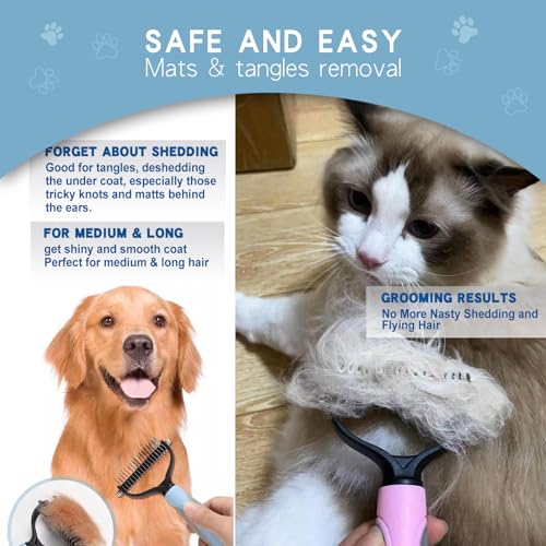 GOESWELL Pet Deshedding Brush - Undercoat Rake for Dogs & Cats - Double Sided Brush for Shedding and Dematting Comb for Dogs Grooming Tool kit - (Blue(Rake +Comb)) - color: Blue(Rake + Comb)
