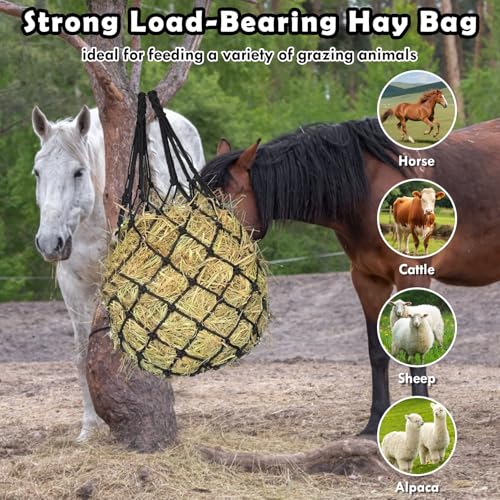 2PCS Hay Net for Horses - Ultra Slow Feed Hay Net with 2 Pairs Gloves, 2.36"x2.36" Holes 40” Heavy-Duty Horse Slow Feed Hay Nets for Stall, Trailer, Pasture - Strong & Durable Hanging Feeders