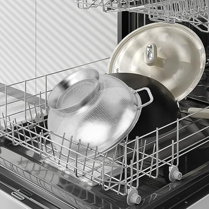 304 Stainless Steel Colander, Micro-Perforated 3-Quart Strainer with Base, Dishwasher Safe. Great for Pasta, Noodles, Vegetables & Fruits - size: 3QT