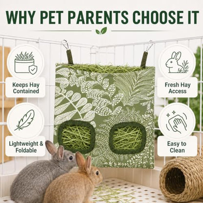 Rabbit Hay Feeder, Guinea Pig Hay Holder & Bunny Hay Feeder – Durable Hanging Hay Bag for Rabbits Chinchillas Guinea Pigs Bunnies – Chew-Resistant Hay Holder for Small Animals (Grass Green) - color: Grass Green