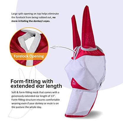 Harrison Howard Mule Donkey Fly Mask Full Face Protection with Nose Cover - color: Red, size: Medium