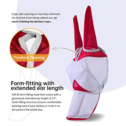Harrison Howard Mule Donkey Fly Mask Full Face Protection with Nose Cover - color: Red, size: Medium