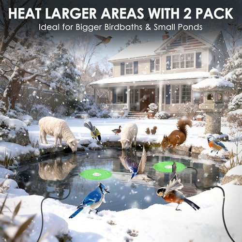60W Bird Bath Heater, Submersible De-Icer for Outdoor Winter Use, 2 Pack