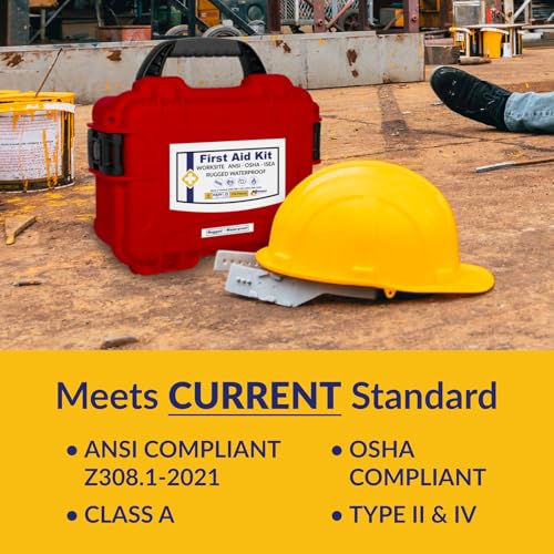 MFASCO Worksite First Aid Kit OSHA ANSI Class A Rugged Waterproof Case - color: Red
