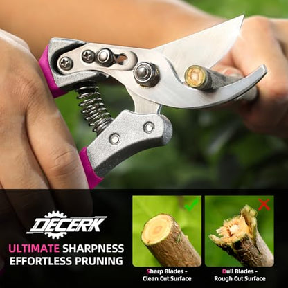 DECERK® 8.5" Bypass Pruning Shears for Women – Lightweight Garden Scissors, Ultra Sharp SK5 Blade, Ergonomic Handle Reduces Hand Fatigue, Ideal Pruners for Arthritic Hands, Pink Tools Gift for Mom - style: Lightweight Women Clipper