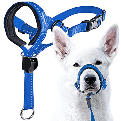 GoodBoy Dog Head Halter with Safety Strap - Stops Heavy Pulling On The Leash - Padded Headcollar for Small Medium and Large Dog Sizes - Head Collar Training Guide Included (Size 4, Blue Nylon) - color: Blue Nylon / Black Padding, size: Size 4 (Pack of 1)