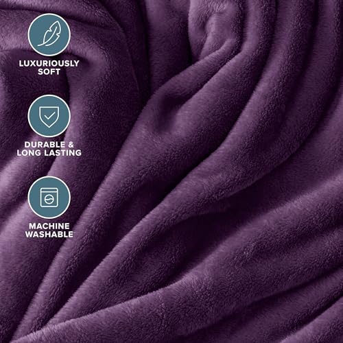 Bare Home Fleece Blanket Luxury Microplush (Full/Queen, Plum) - color: 16 - Plum, size: Full/Queen