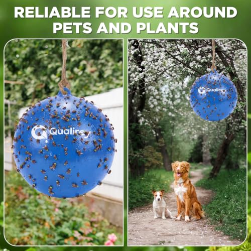 Qualirey 2 Pcs Big Fly Trap Ball 18" Hanging Sticky Insect Ball, Blue - color: Blue