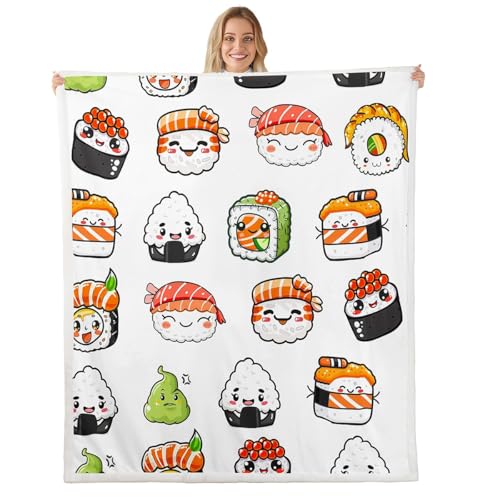 Feelyou Sushi Pattern Blanket Japanese-Style Fleece Blanket for Couch Travel Sofa Teens Food Theme Sherpa Blanket Cute Cartoon Japanese Sushi Plush Throw Blanket Room Decor Air Conditioning 40"x50" - color: Multi 1, size: 40"x50"