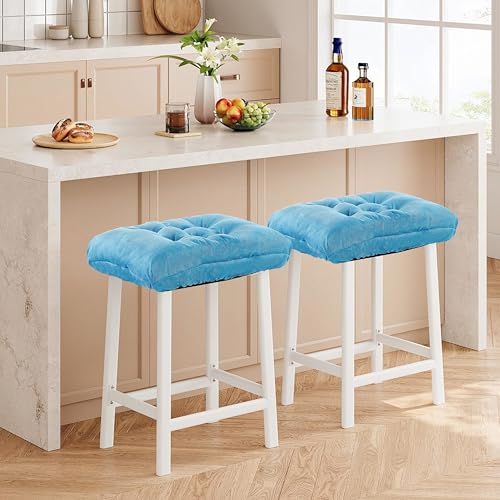 Rectangular Stool Cushion Set of 2, Soft Saddle Stool Cushions with Ties, Nonslip and Washable, Light Blue, 18 x 10.5 x 4 Inch - color: Light Blue, size: Pack of 2