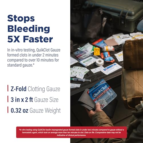 QuikClot Kaolin Clotting Gauze, 2' - size: 3 in x 2 ft