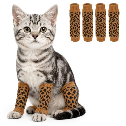 4 PCS Dog Front Leg Sleeve Rear Legs to Stop Licking Scratching Wound - color: Leopard Print, size: S-Leg Girth: 2.04in