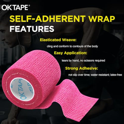OK TAPE 12 Rolls Self Adhesive Bandage Wrap, Cohesive Elastic Athletic Tape - color: Mix Color, size: 2 Inch