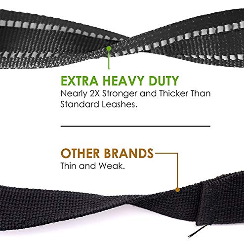 JSXD Heavy Duty Double Handle Dog Leash - 5 FT with Comfortable Padded and Reflective Rope, Suitable for Small to Large Dogs (Wide-Black) - color: Wide-Black