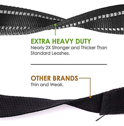 JSXD Heavy Duty Double Handle Dog Leash - 5 FT with Comfortable Padded and Reflective Rope, Suitable for Small to Large Dogs (Wide-Black) - color: Wide-Black