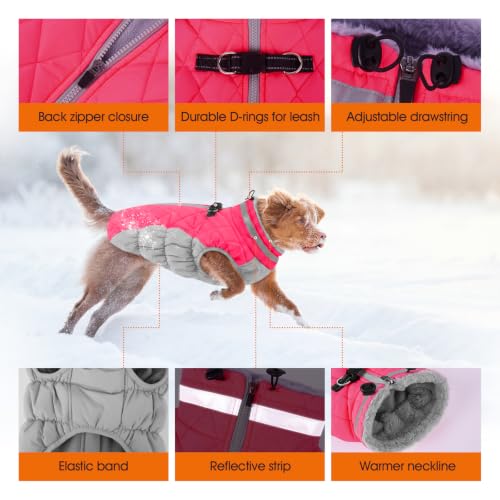 Lelepet Dog Coat Warm Dog Winter Coat Waterproof Dogs Jacket with Harness - color: Neon Pink, size: X-Small