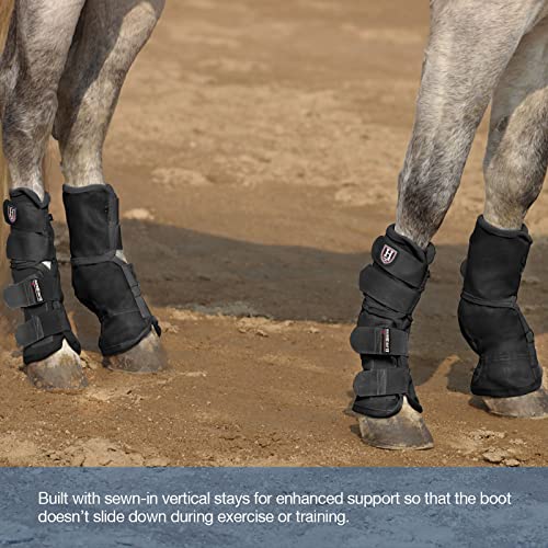 Harrison Howard Horse Leg Guard Stomp Reduction Hook and Loop Closures Rubbing Prevention - color: Classic Black, size: Warmblood X-Large (Pack of 4)
