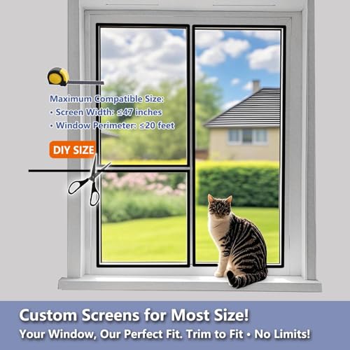 Adjustable Self-Adhesive DIY Window Screen, Cut-to-Size Mesh max 47x73 - color: White