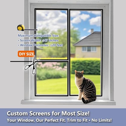 Adjustable Self-Adhesive DIY Window Screen, Cut-to-Size Mesh max 47x73 - color: White