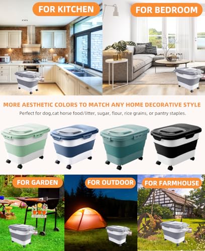 15-23 Lbs Dog Food Storage Container Airtight,Collapsible Pet Food Storage - color: Grey with handle