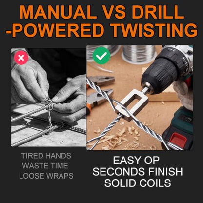 Electric Drill Wire Twisting Tool – 2PCS Heavy Duty Wire Twister Set, 1/4" Hex Shank Fast Twisting Tool for Fencing, Rebar Tying & Construction (9# & 11#)