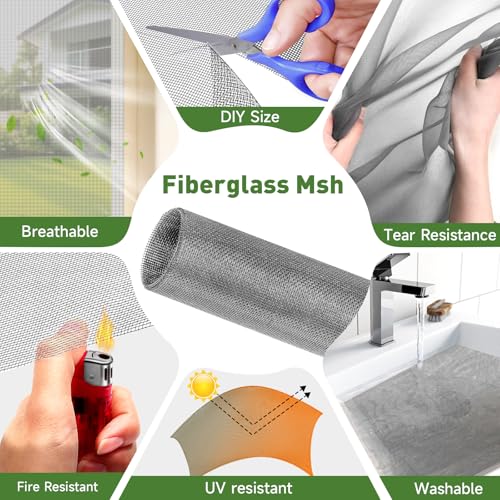 HOFUDON Window Screen Adjustable Magnetic Window Screen Replacement Max 43” x 71”, DIY Fiberglass Mesh Window Screens for House Windows White Frame Grey Mesh - color: White Frame Gray Mesh, size: 43" x 71"