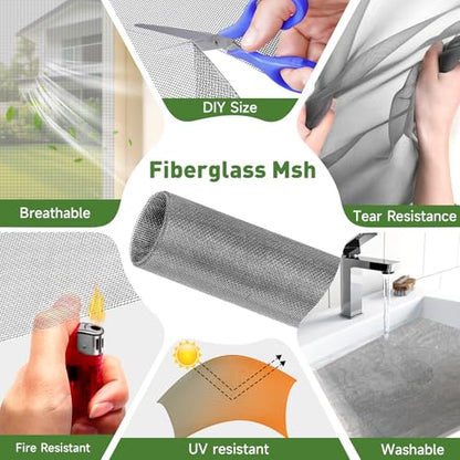 HOFUDON Window Screen Adjustable Magnetic Window Screen Replacement Max 43” x 71”, DIY Fiberglass Mesh Window Screens for House Windows White Frame Grey Mesh - color: White Frame Gray Mesh, size: 43" x 71"